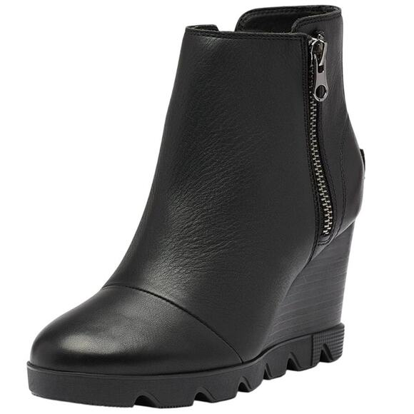 Sorel Women's Joan Uptown Zip Bootie — Waterproof Leather Wedge Boots black - Picture 1 of 5